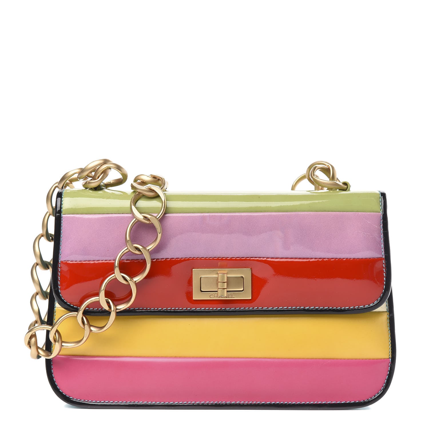 Chanel Patent Striped Mademoiselle Flap Multicolor 1 of 13