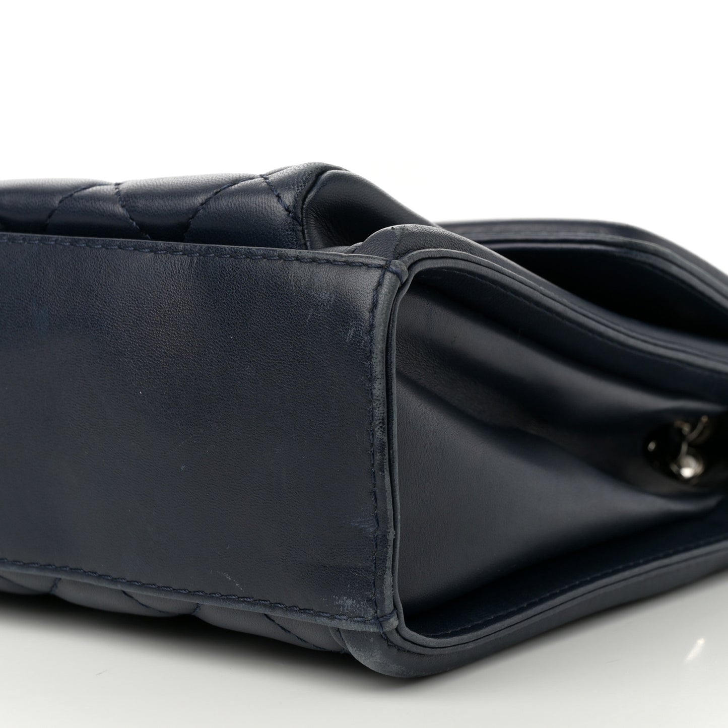 Lambskin Quilted Large Geometric Flap Navy