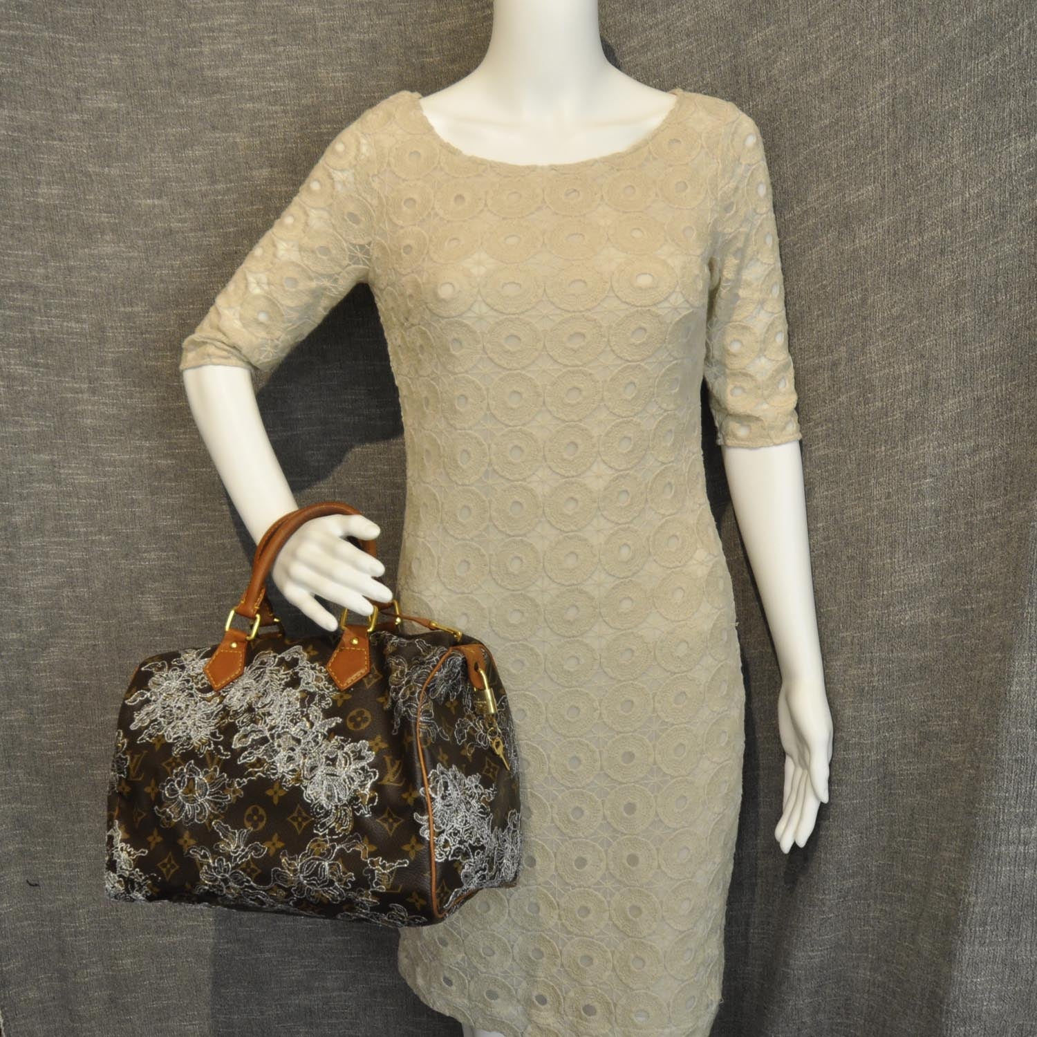 Louis Vuitton Monogram Dentelle Speedy 30 Silver 2 of 8