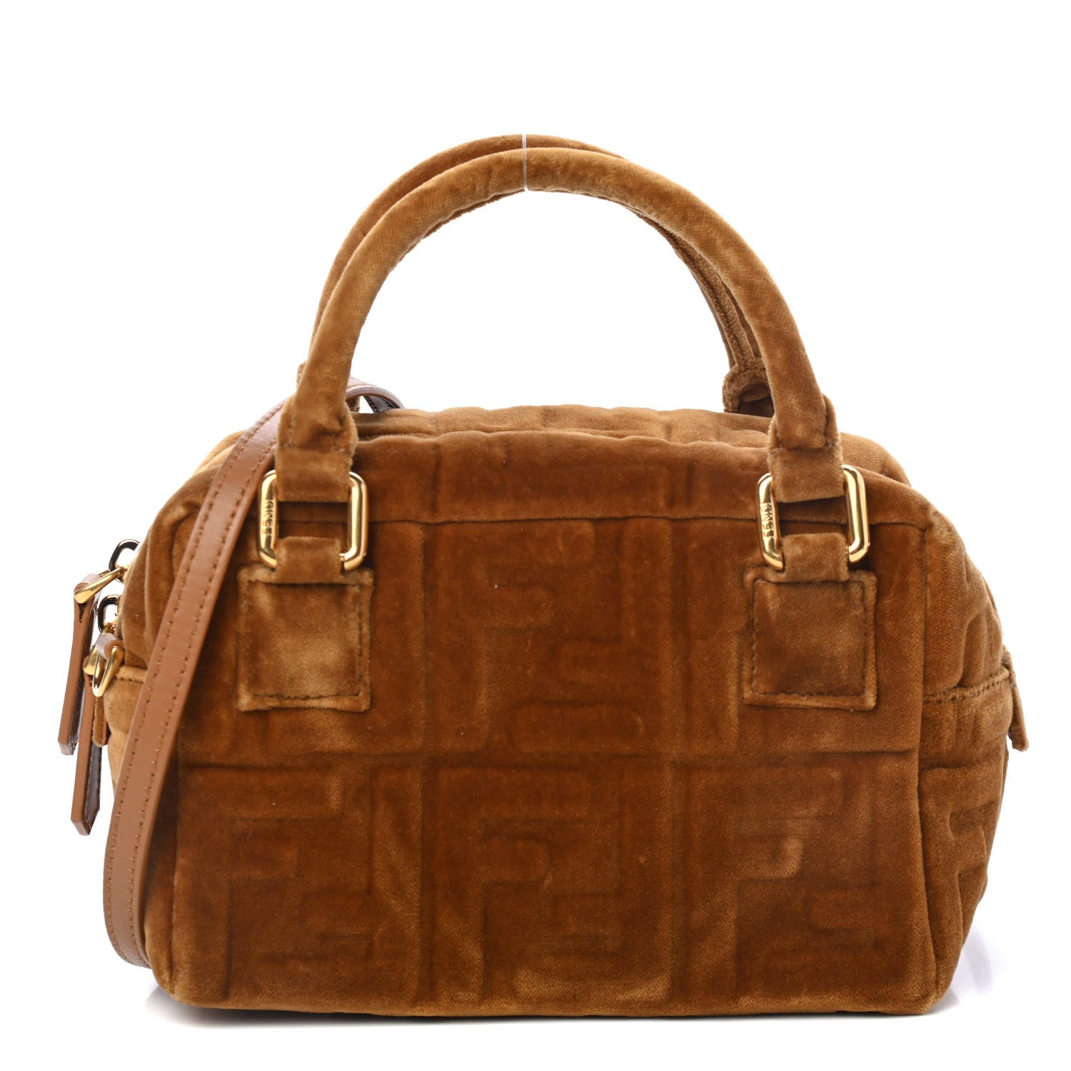 Fendi Velvet FF Embossed Mini Boston Box Caramel 1 of 4