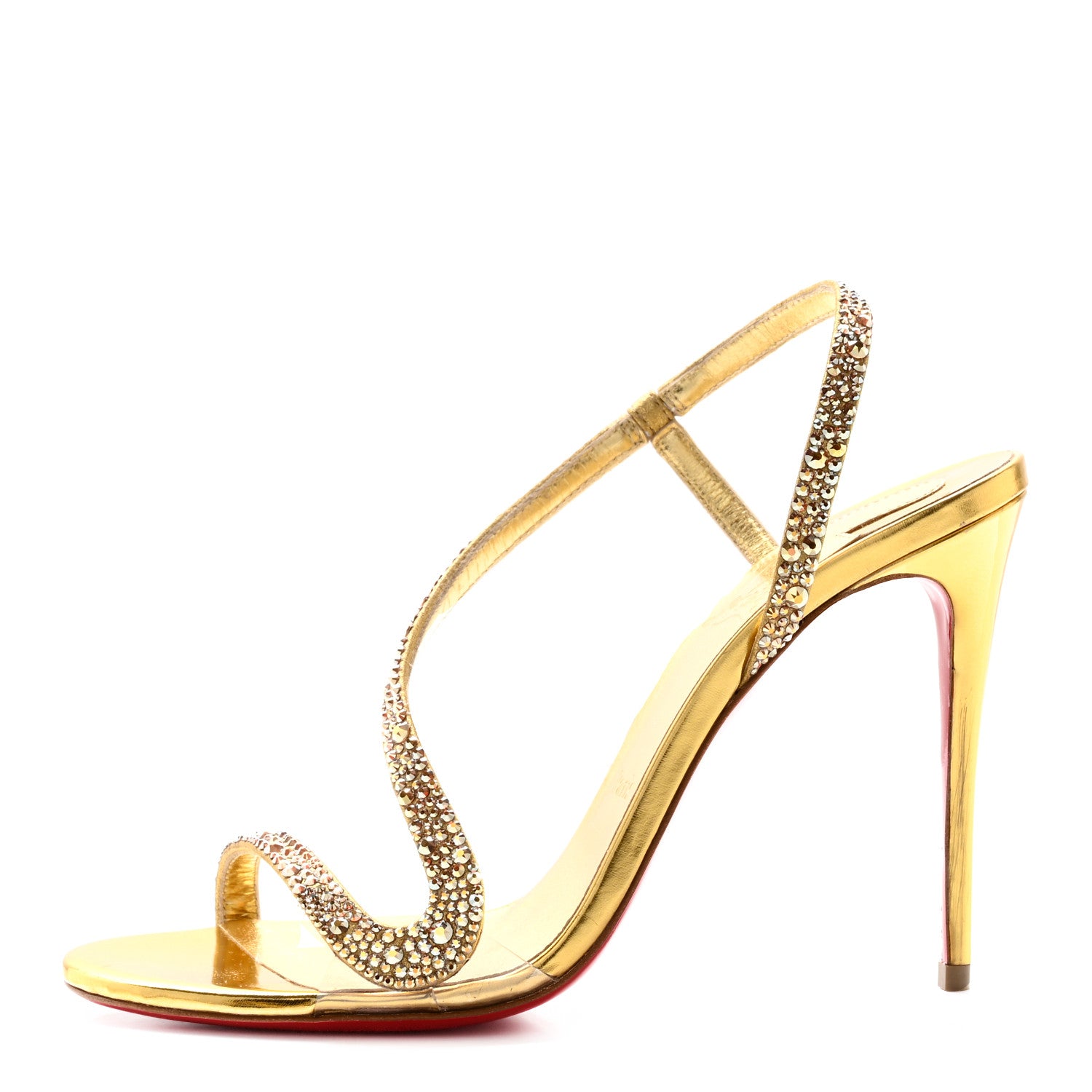 Christian Louboutin Suede Crystal Strass Rosalie 100 Sandals 37.5 Gold 1 of 23