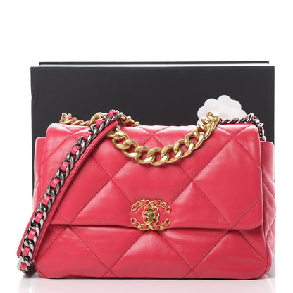 Chanel Lambskin Quilted Large Chanel 19 Flap Dark Pink 12 of 12