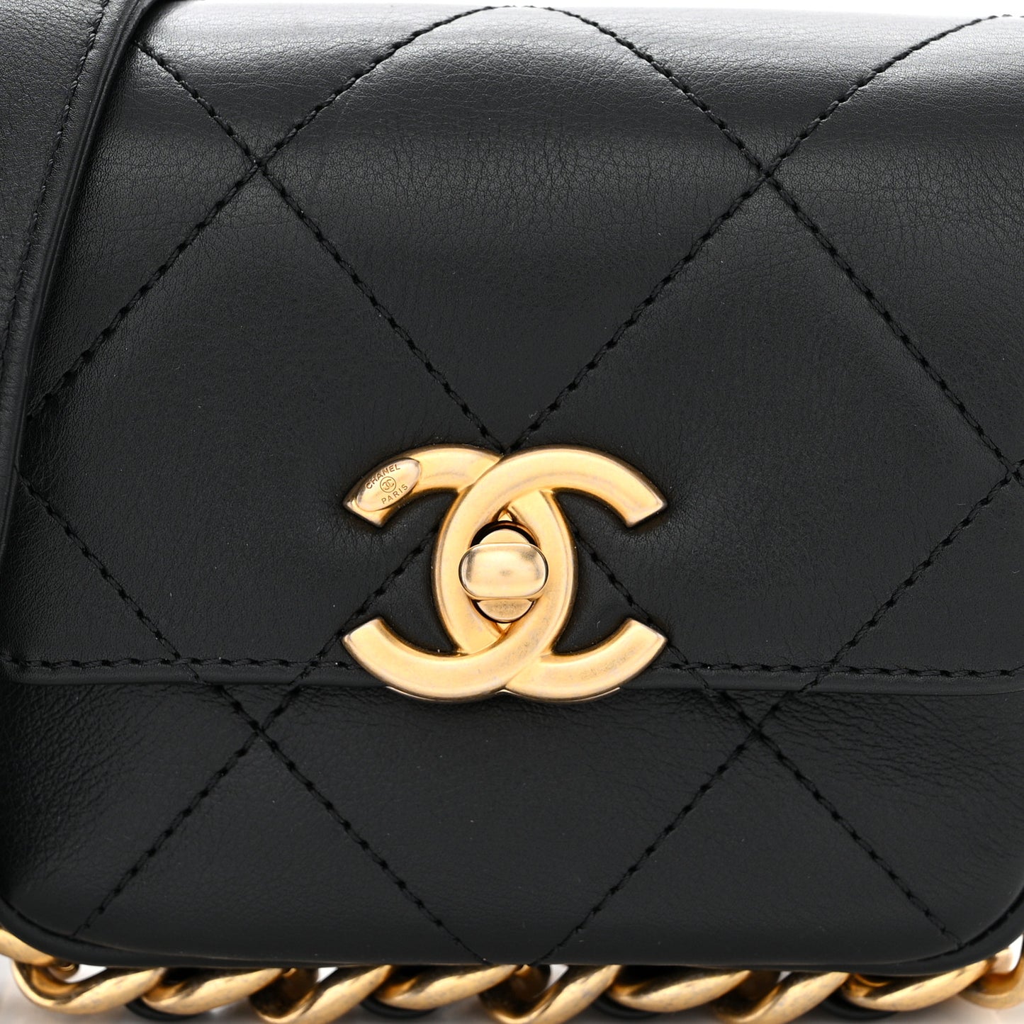 Calfskin Quilted Mini Framing Chain Bag Black