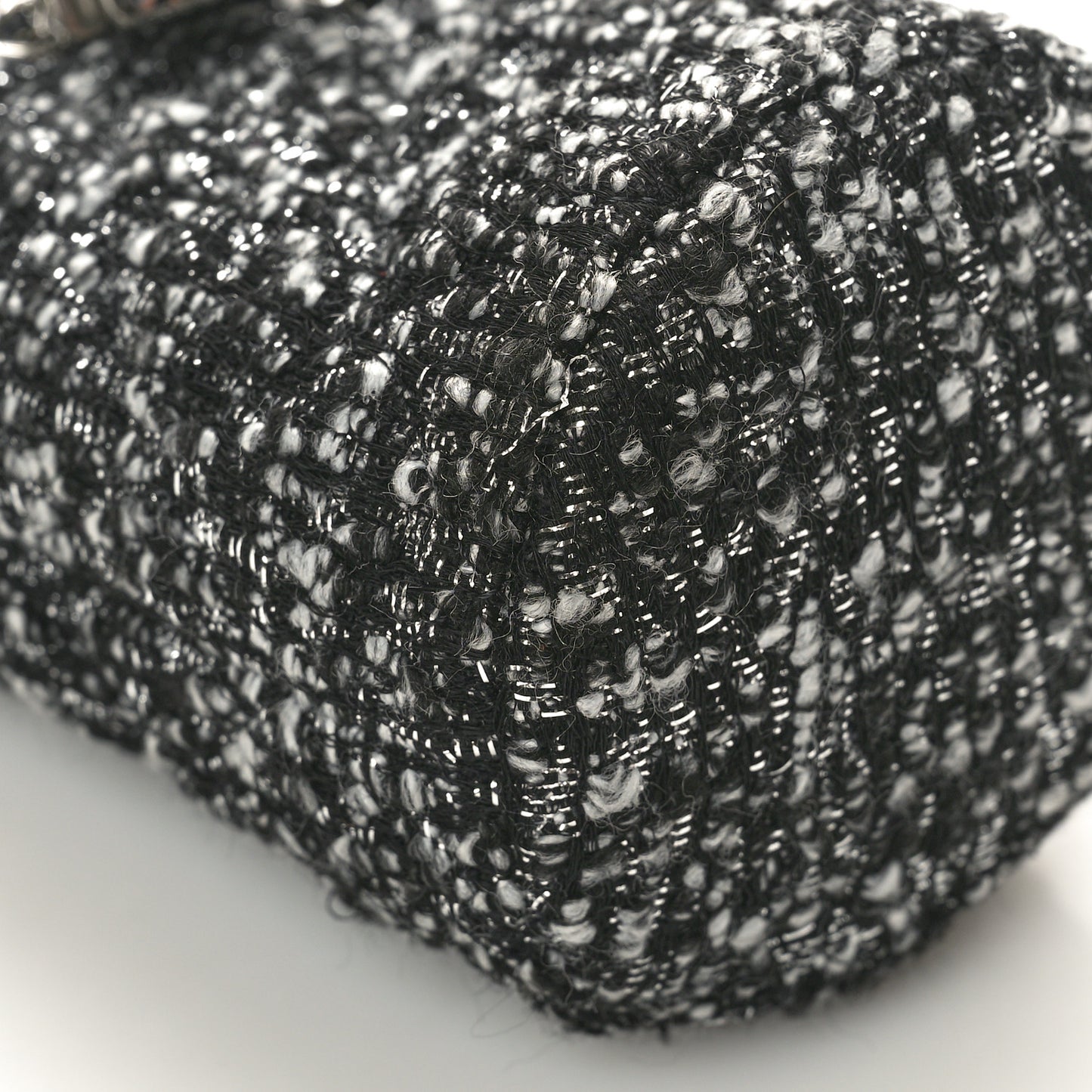 Tweed Mini Bucket Drawstring Bag Black Silver