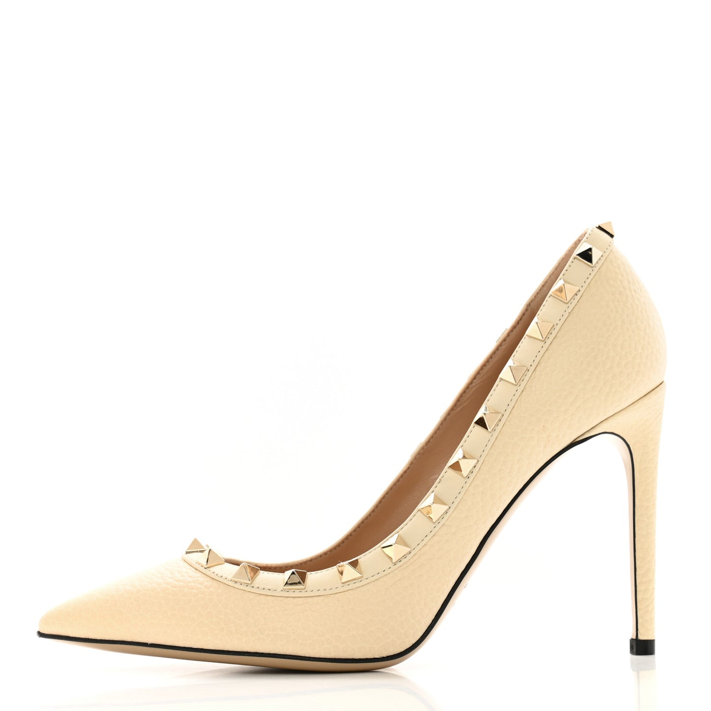 Pebbled Calfskin Rockstud 100mm Pumps 36.5 Ivory