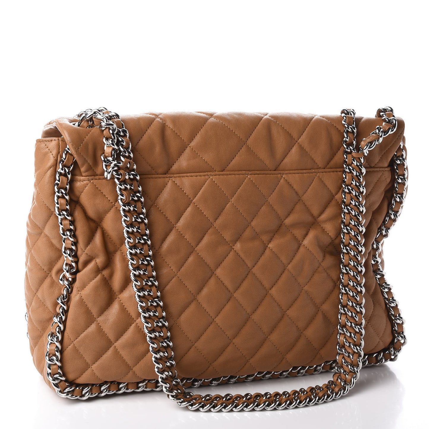 Washed Lambskin Chain Around Maxi Flap Bag Dark Beige