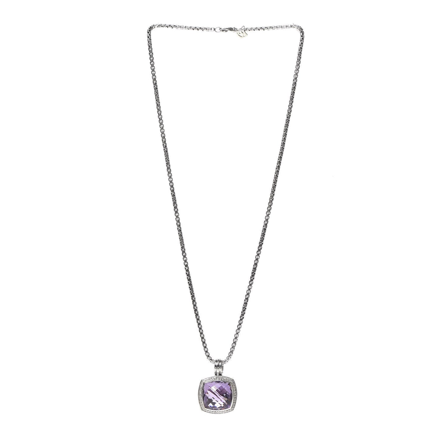 Sterling Silver Diamond Amethyst 17mm Albion Pendant Necklace