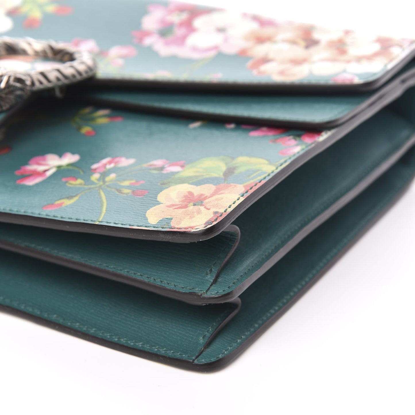 Calfskin Blooms Print Medium Dionysus Shoulder Bag Bright Emerald Multicolor