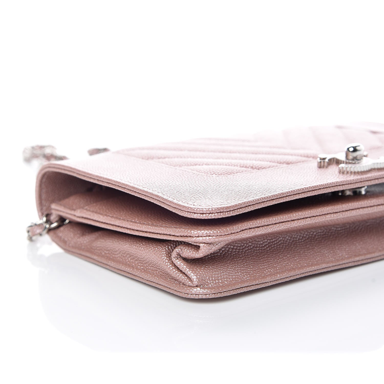 Chanel Metallic Caviar Chevron Quilted Vintage Mademoiselle Wallet On Chain WOC Pink 6 of 10
