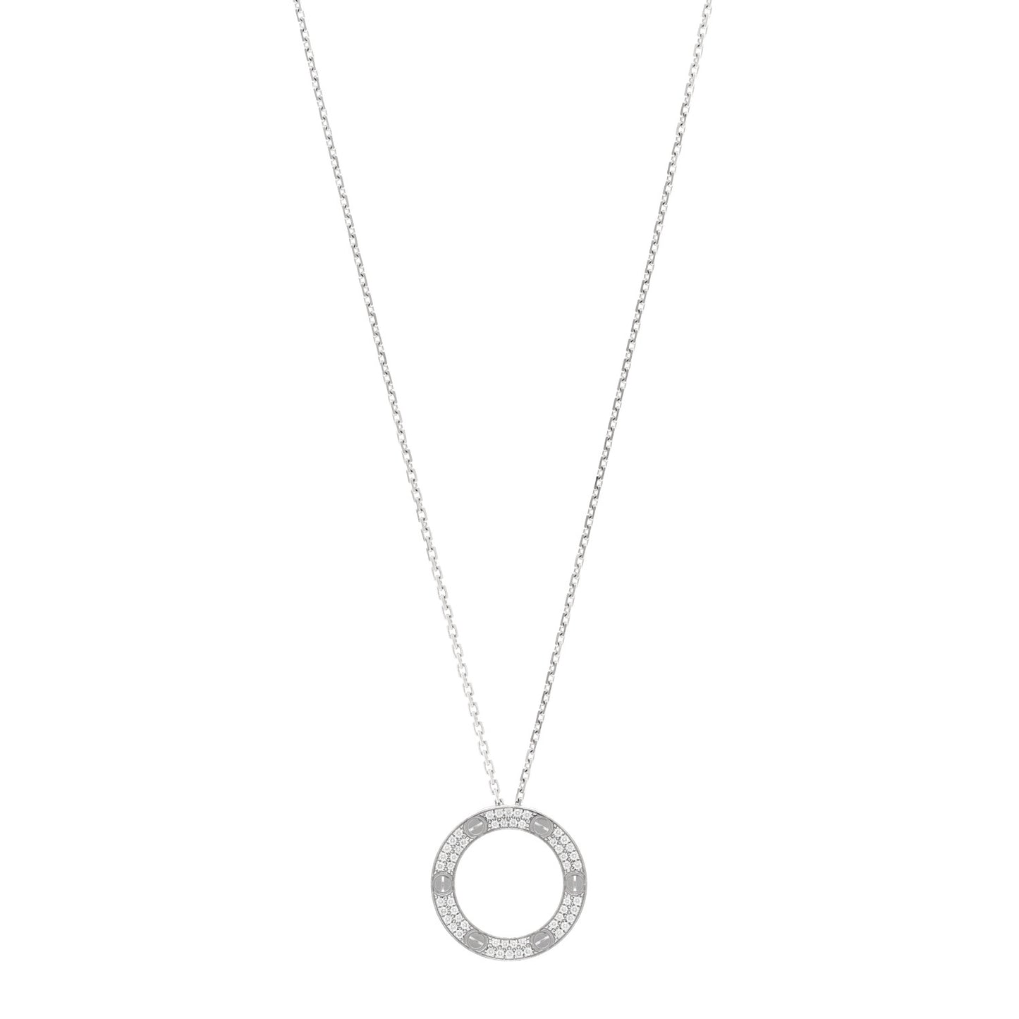 18K White Gold Diamond LOVE Paved Necklace