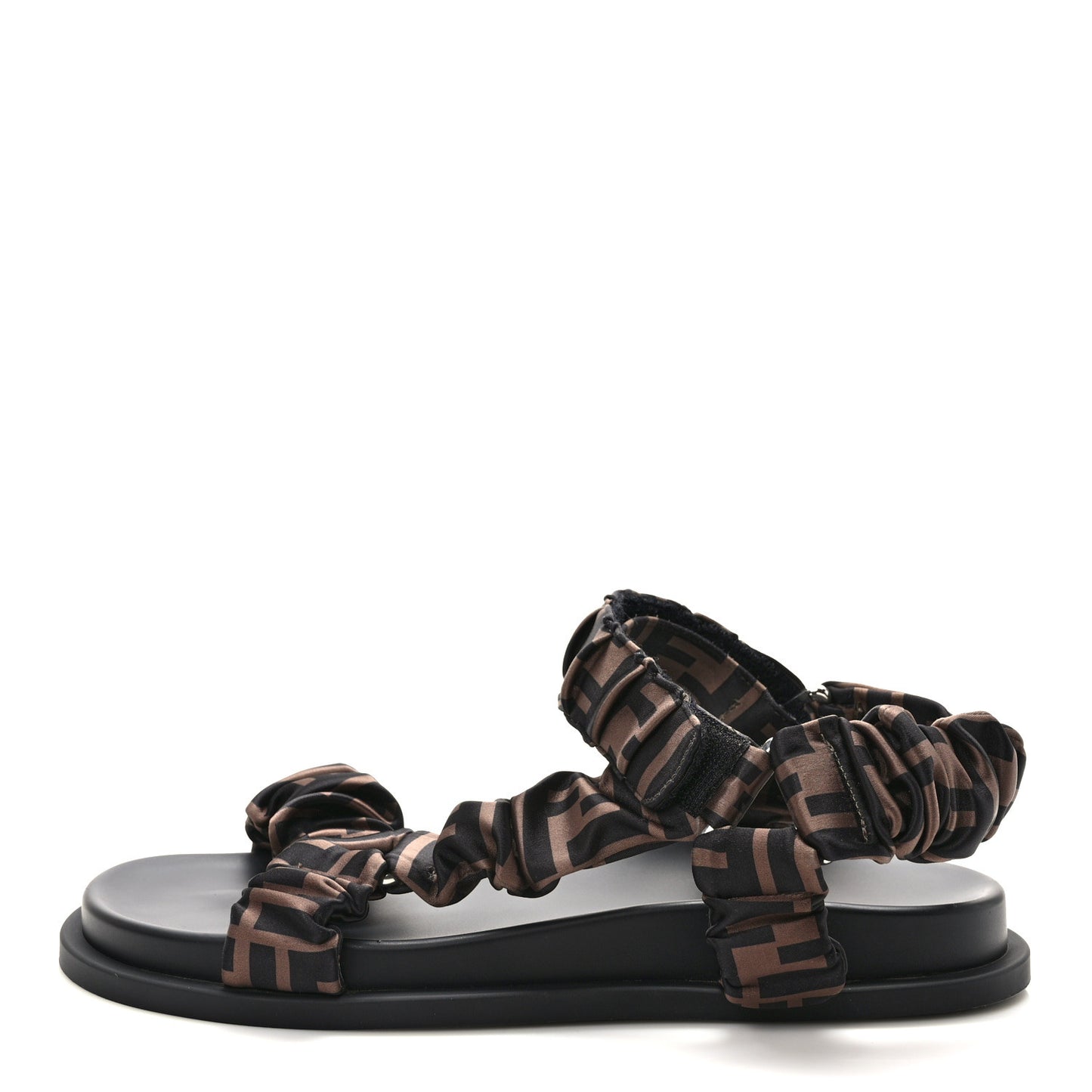 Satin FF Ruched Sandals 39 Tobacco Black