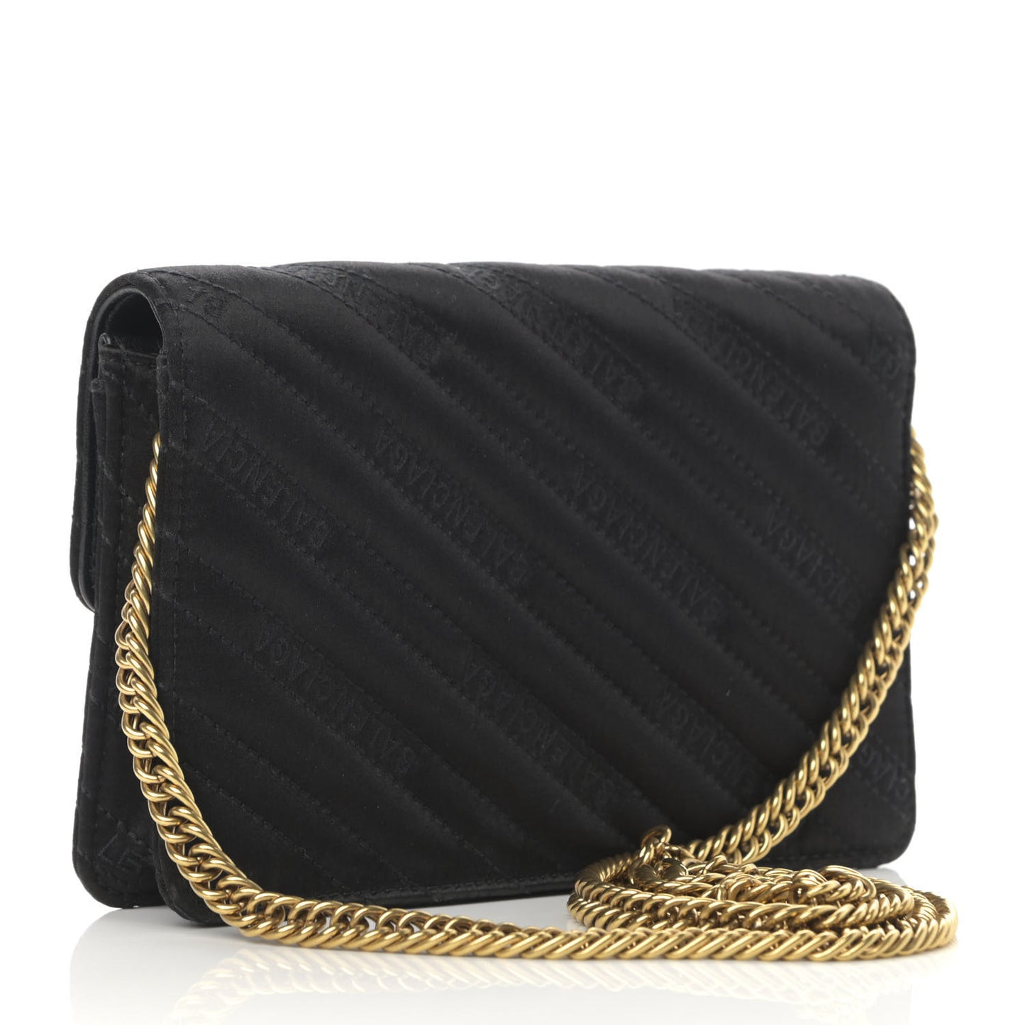 Satin Jacquard Logo Matelasse BB Wallet On Chain Black