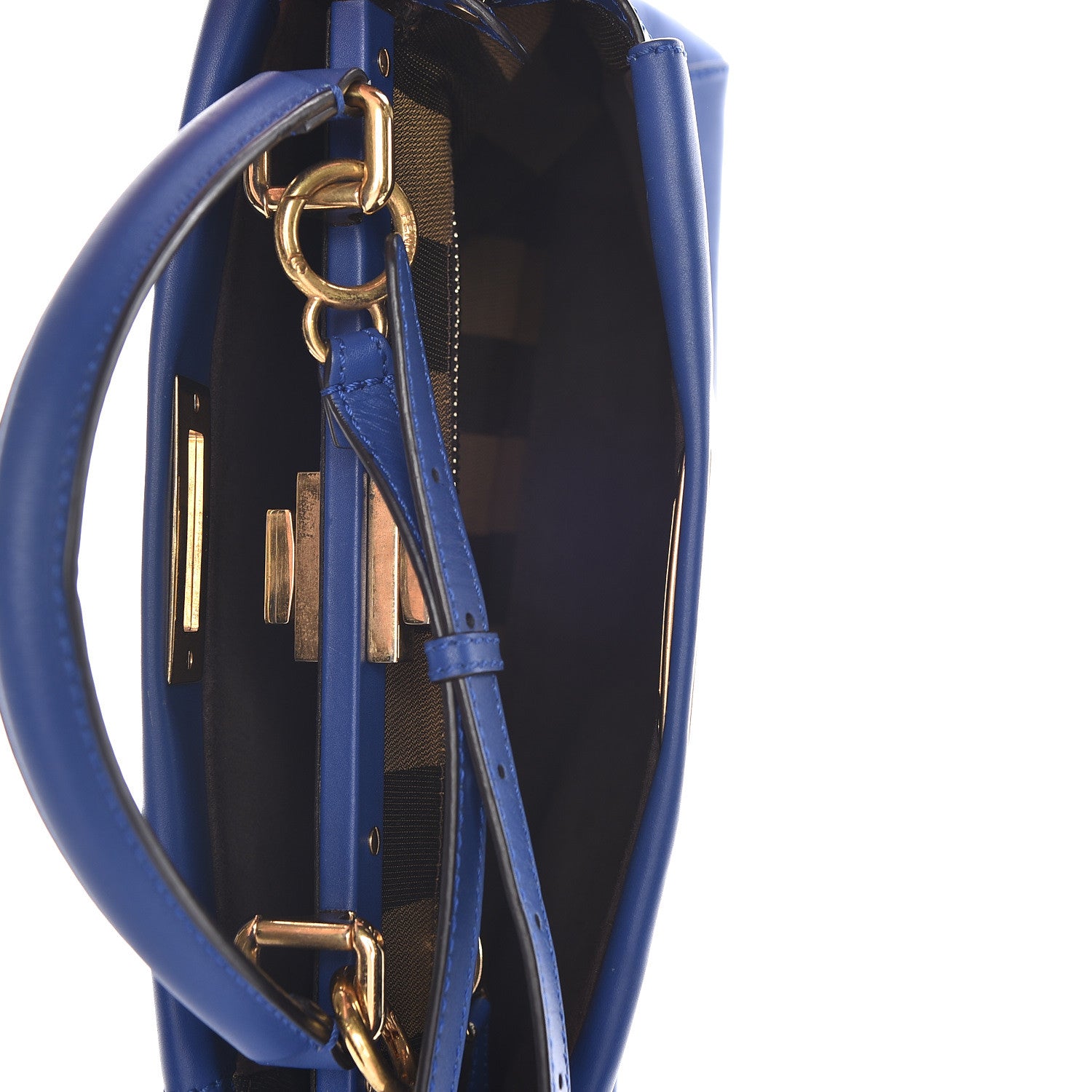 Fendi Vitello Morgan Fabric Jacquard Pequin Medium Peekaboo Iconic Satchel Blue Neon Tobacco 6 of 9