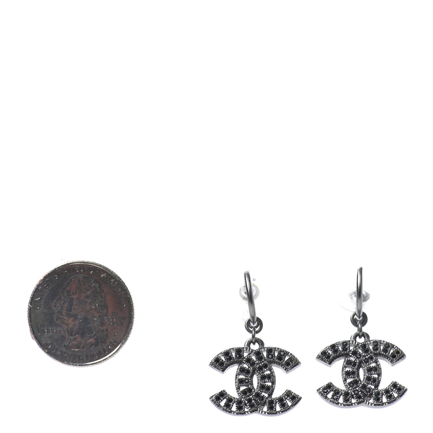 Chanel Crystal CC Drop Earrings Ruthenium 2 of 4