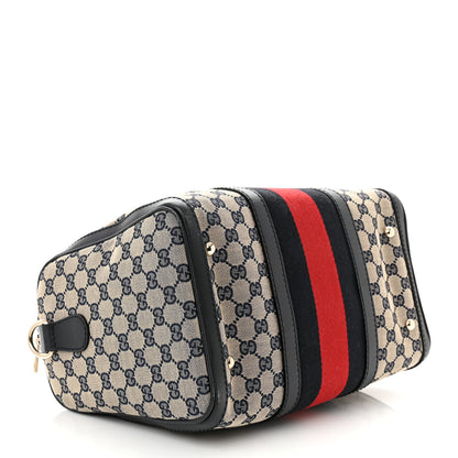 Gucci Monogram Selleria Calfskin Vintage Web Medium Boston Beige Blue 4 of 11