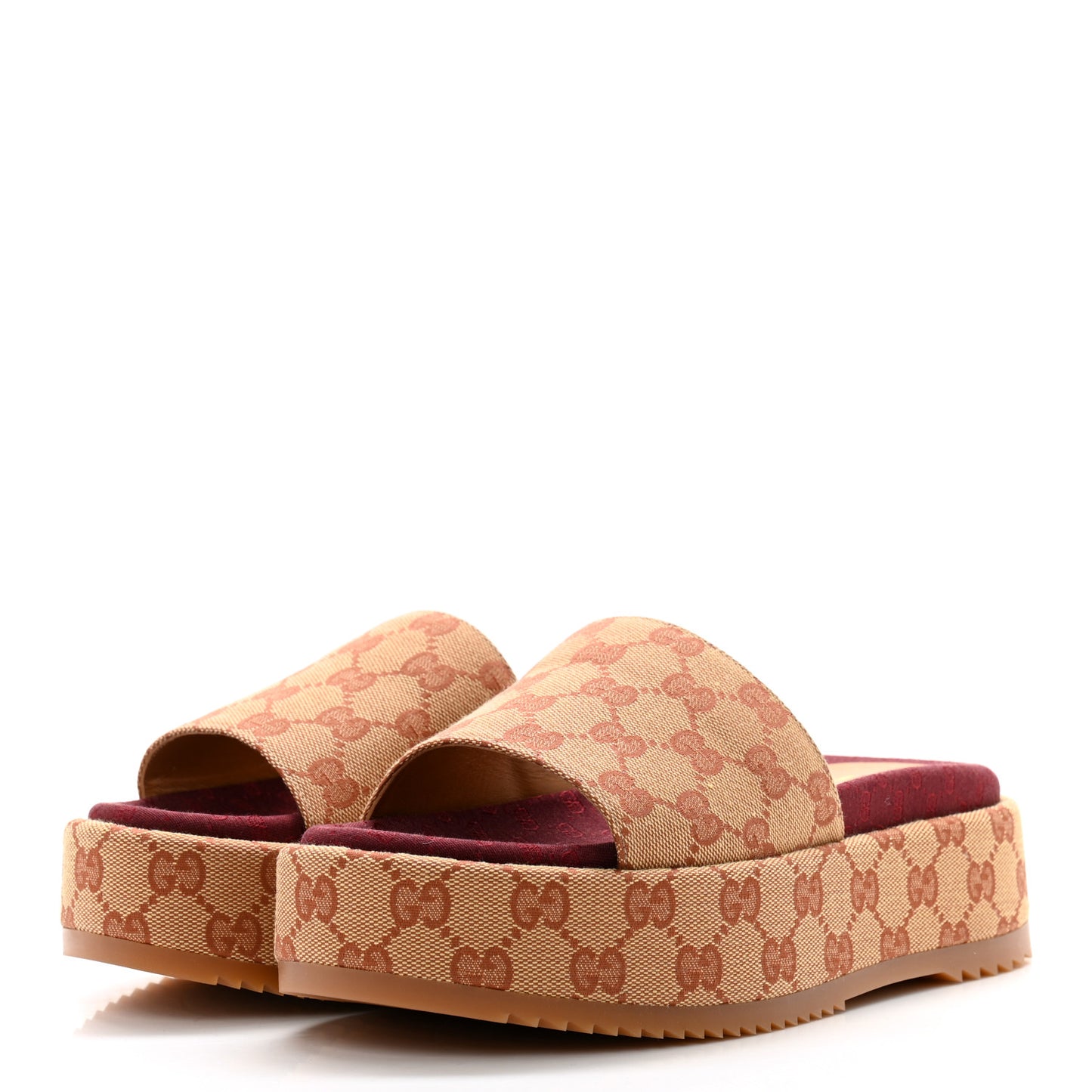 Canvas GG Monogram Angelina Platform Slide Sandals 37 Beige Ruggine
