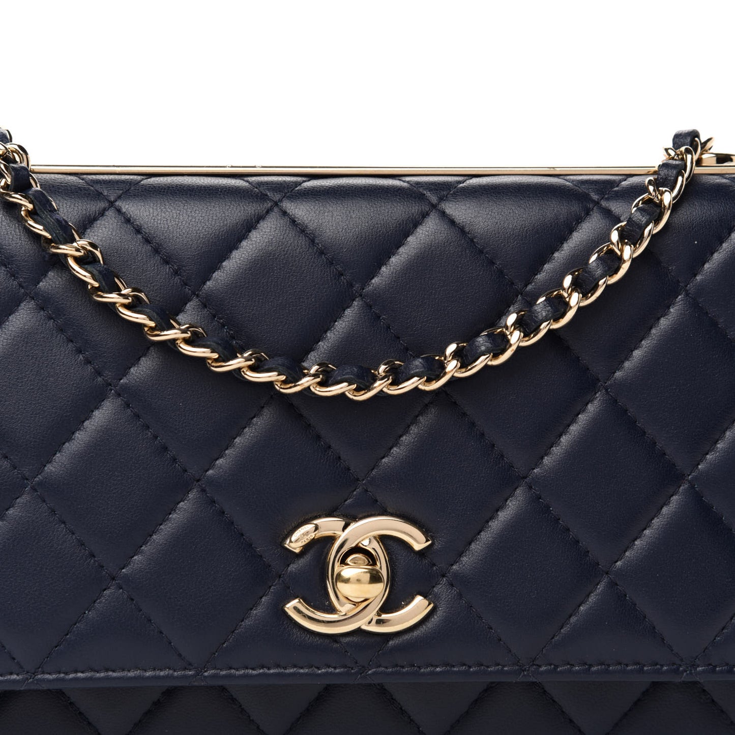 Lambskin Quilted Trendy CC Wallet On Chain WOC Navy