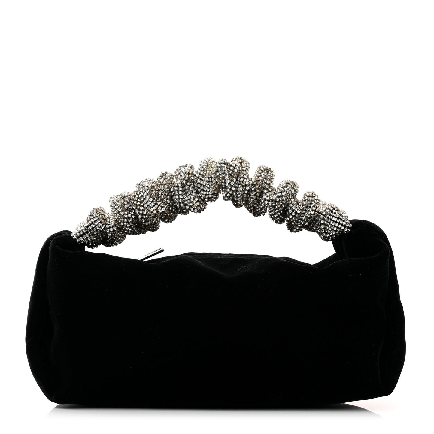 Velvet Crystal Rhinestone Mini Scrunchie Bag Black Silver