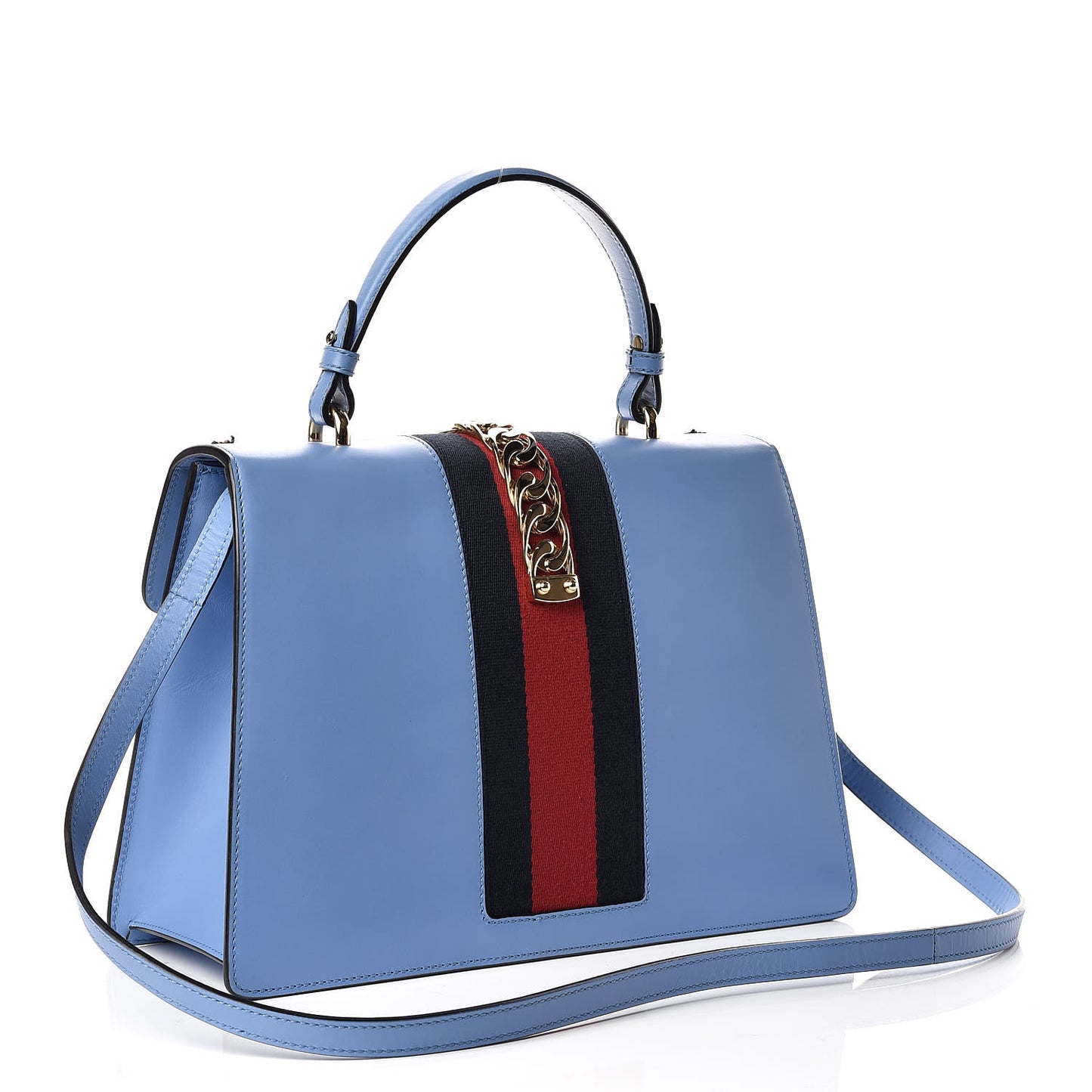 Calfskin Embroidered Medium Sylvie Top Handle Bag Clear Sky Blue