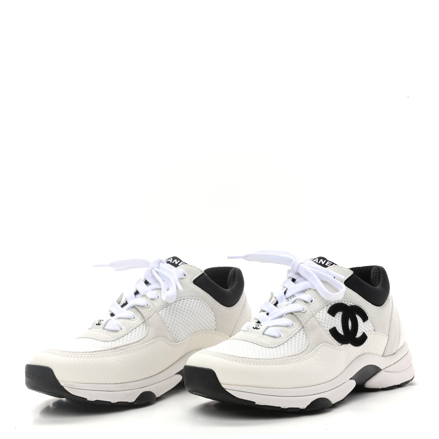 Mesh Suede Calfskin Grained Calfskin Womens CC Sneakers 37.5 White Black