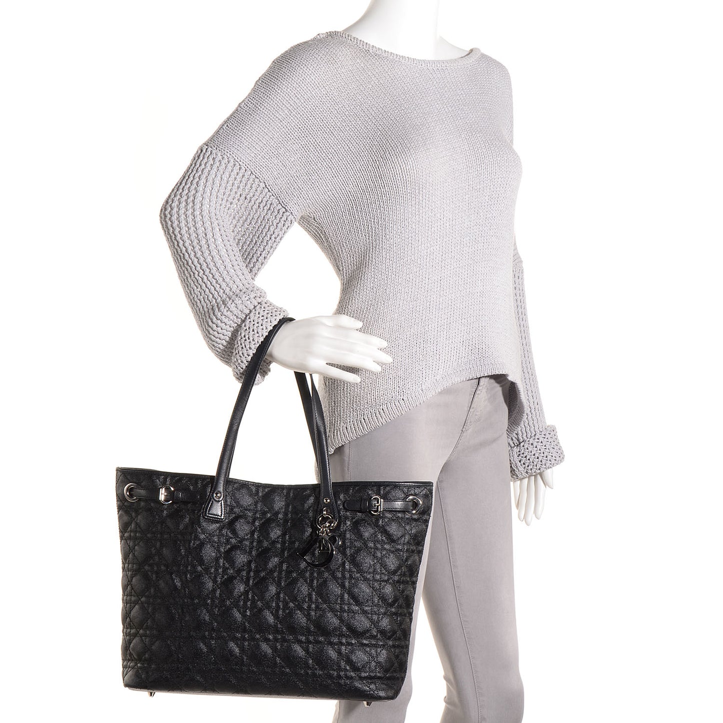 Coated Canvas Cannage Medium Panarea Tote Black
