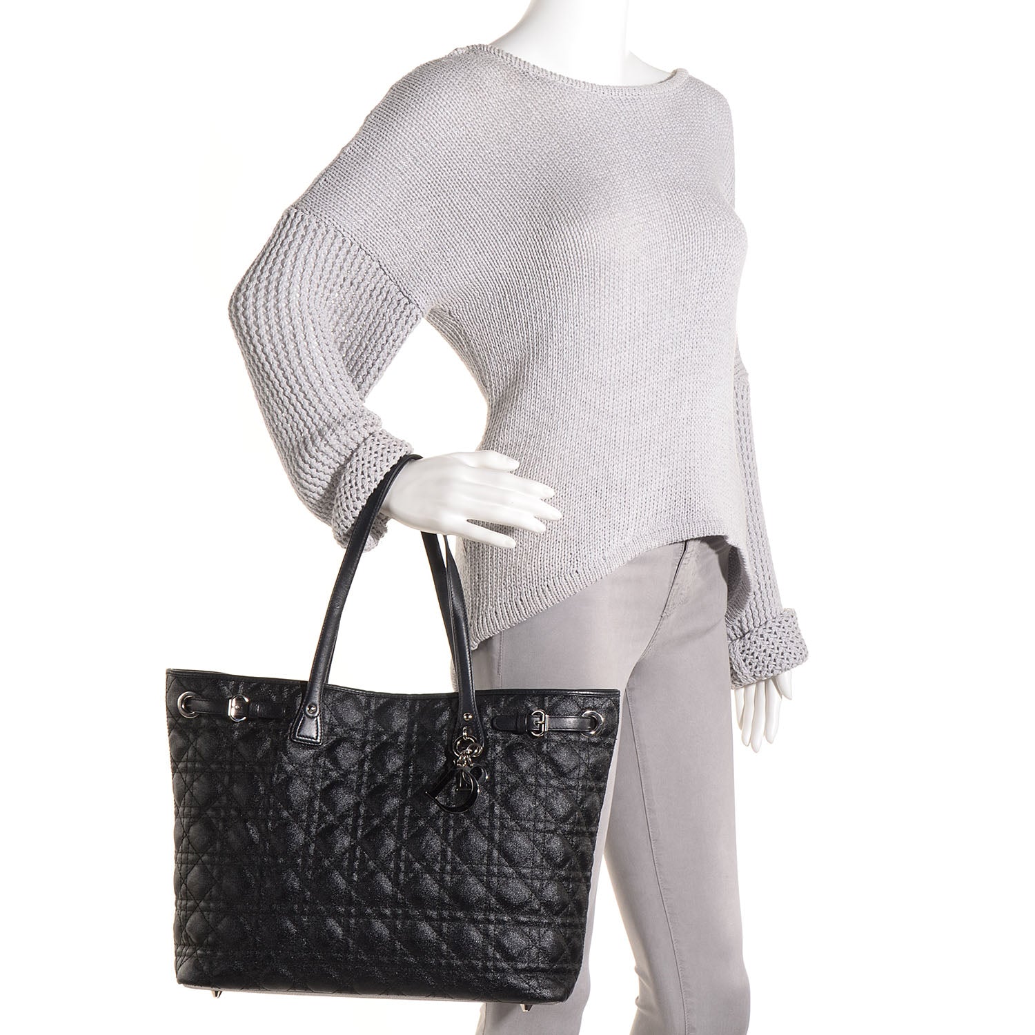 Christian Dior Coated Canvas Cannage Medium Panarea Tote Black 2 of 7