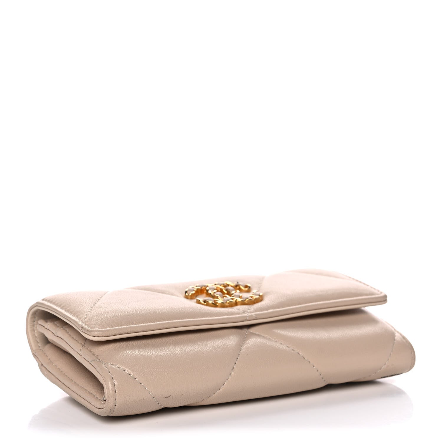 Chanel Shiny Goatskin Quilted Chanel 19 Flap Wallet Beige 4 of 13