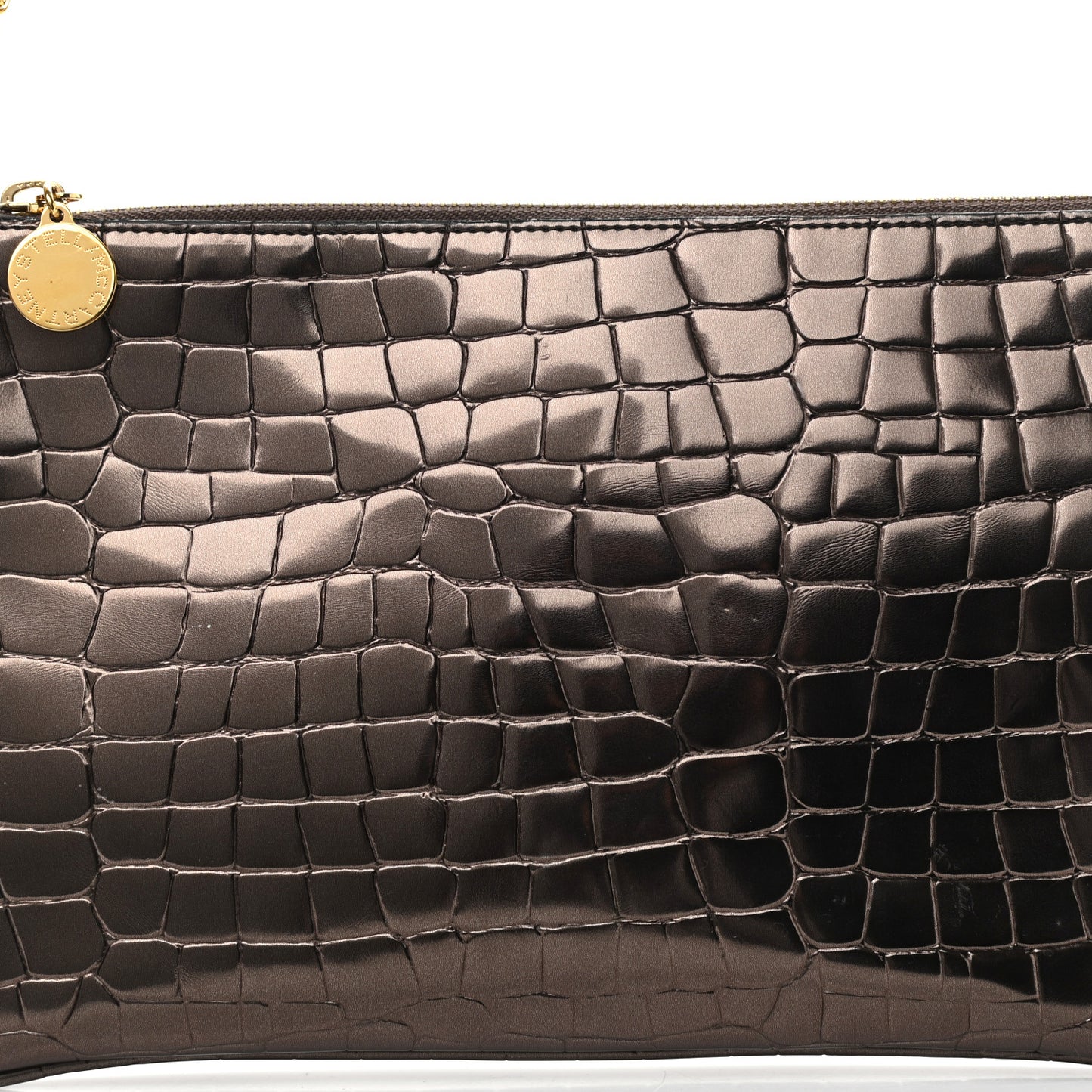 Embossed Crocodile Effect Chain Clutch Bronze