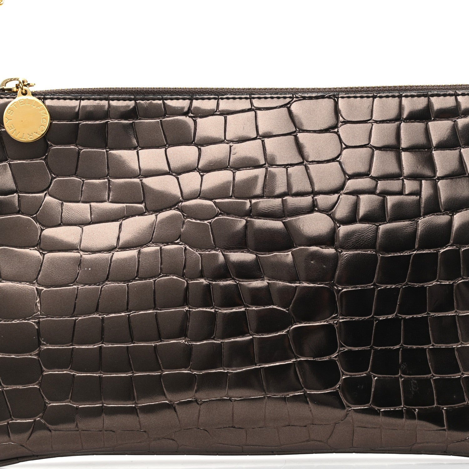 Stella McCartney Embossed Crocodile Effect Chain Clutch Bronze 8 of 11