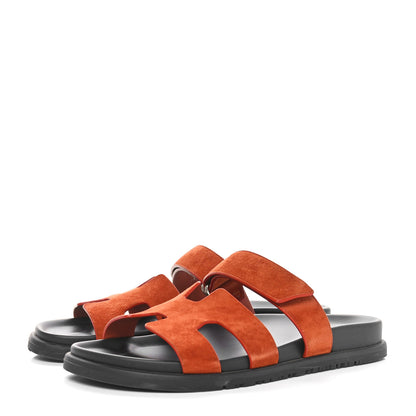 Hermes Suede Goatskin Womens Chypre Sandals 40 Orange Canyon 3 of 8