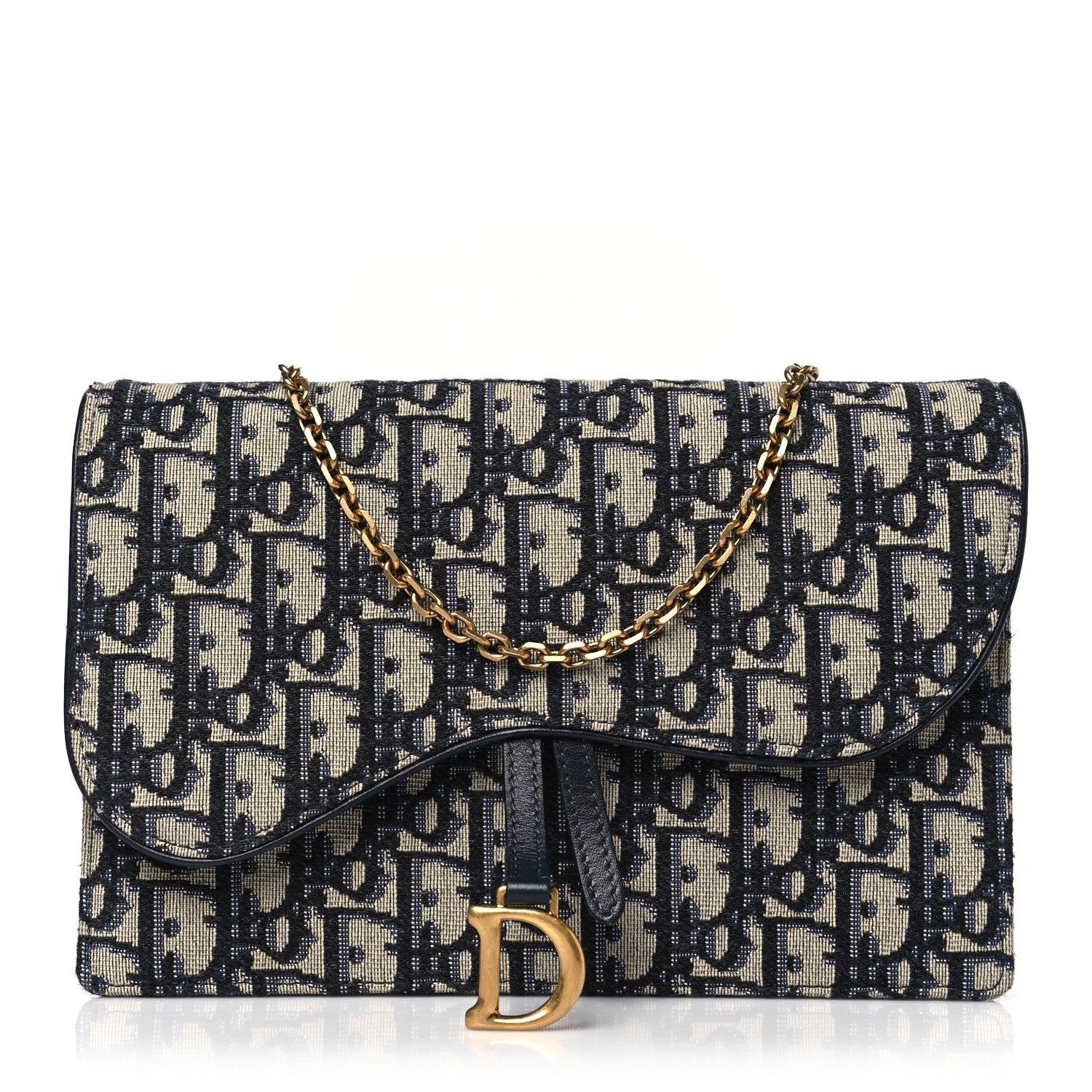 Christian Dior Oblique Saddle Chain Pouch Blue 1 of 8