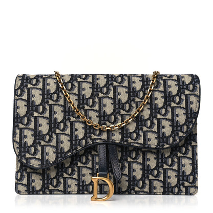 Christian Dior Oblique Saddle Chain Pouch Blue 1 of 8