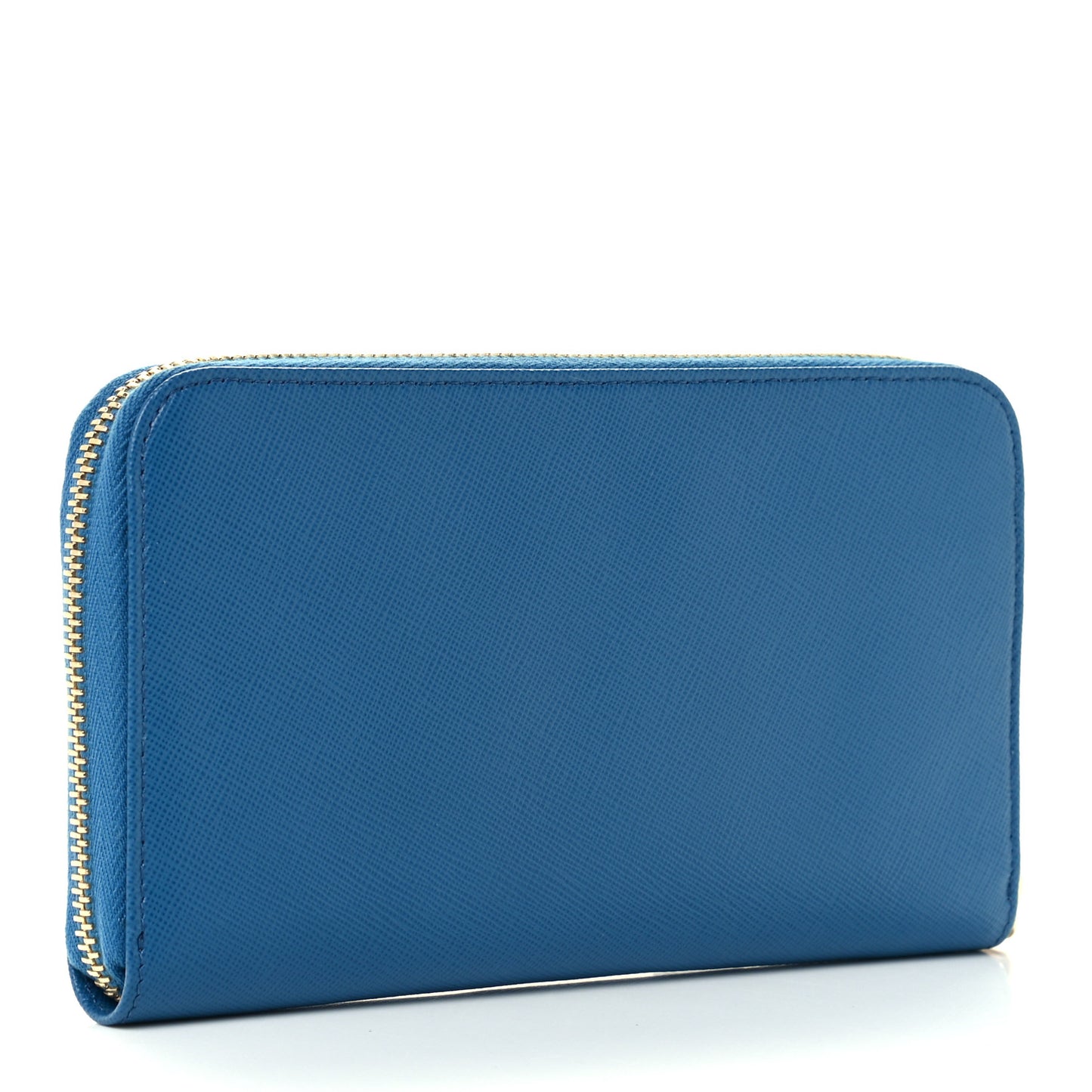 Saffiano Metal Zip Around Wallet Blue