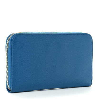 Prada Saffiano Metal Zip Around Wallet Blue 3 of 12