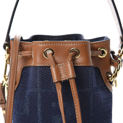 Fendi Denim Vitello King F is Fendi FF Embroidered Mini Mon Tresor Bucket Bag Blue Cuoio 10 of 10