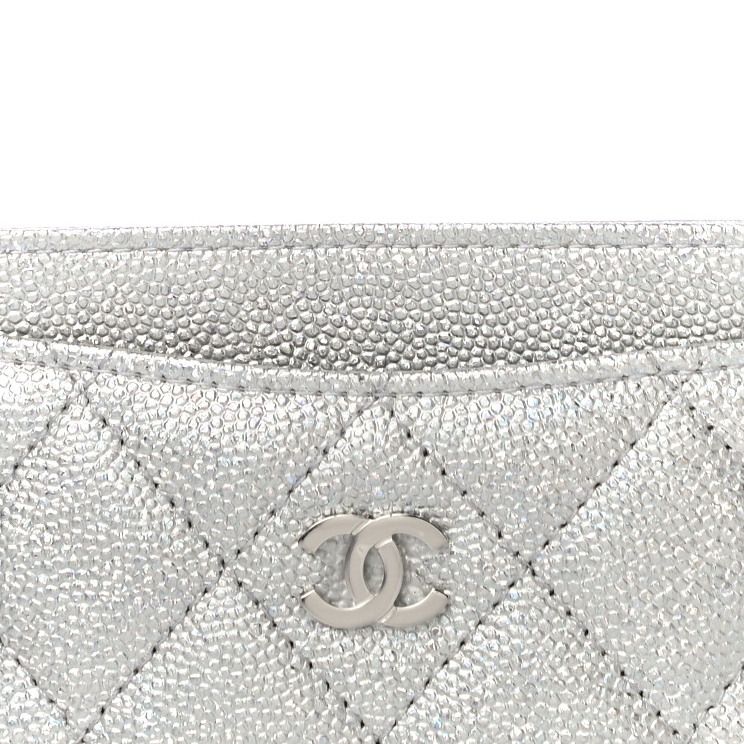 Chanel Metallic Caviar Quilted Card Holder Silver 9 of 12
