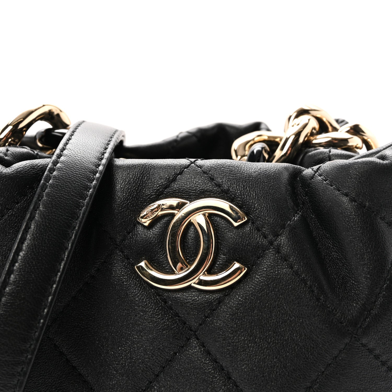 Chanel Lambskin Quilted Resin Bi-Color Chain Bucket Bag Black 8 of 11
