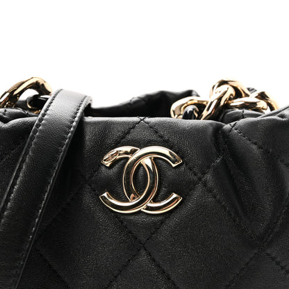 Chanel Lambskin Quilted Resin Bi-Color Chain Bucket Bag Black 8 of 11