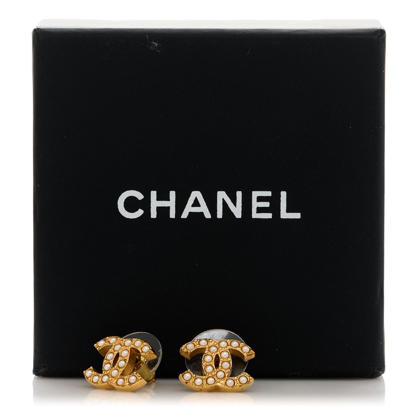 Pearl Studded CC Earrings Gold