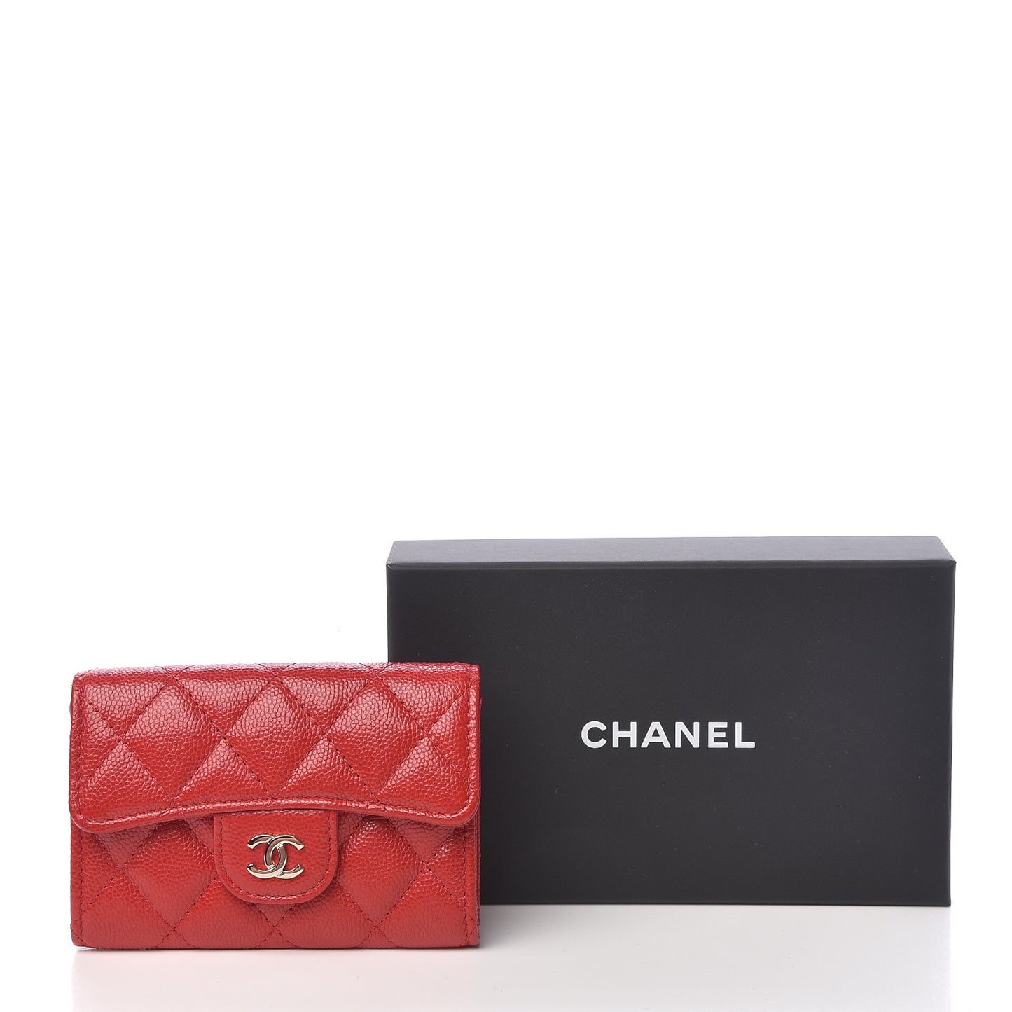 Caviar Quilted Flap Card Holder Wallet Red