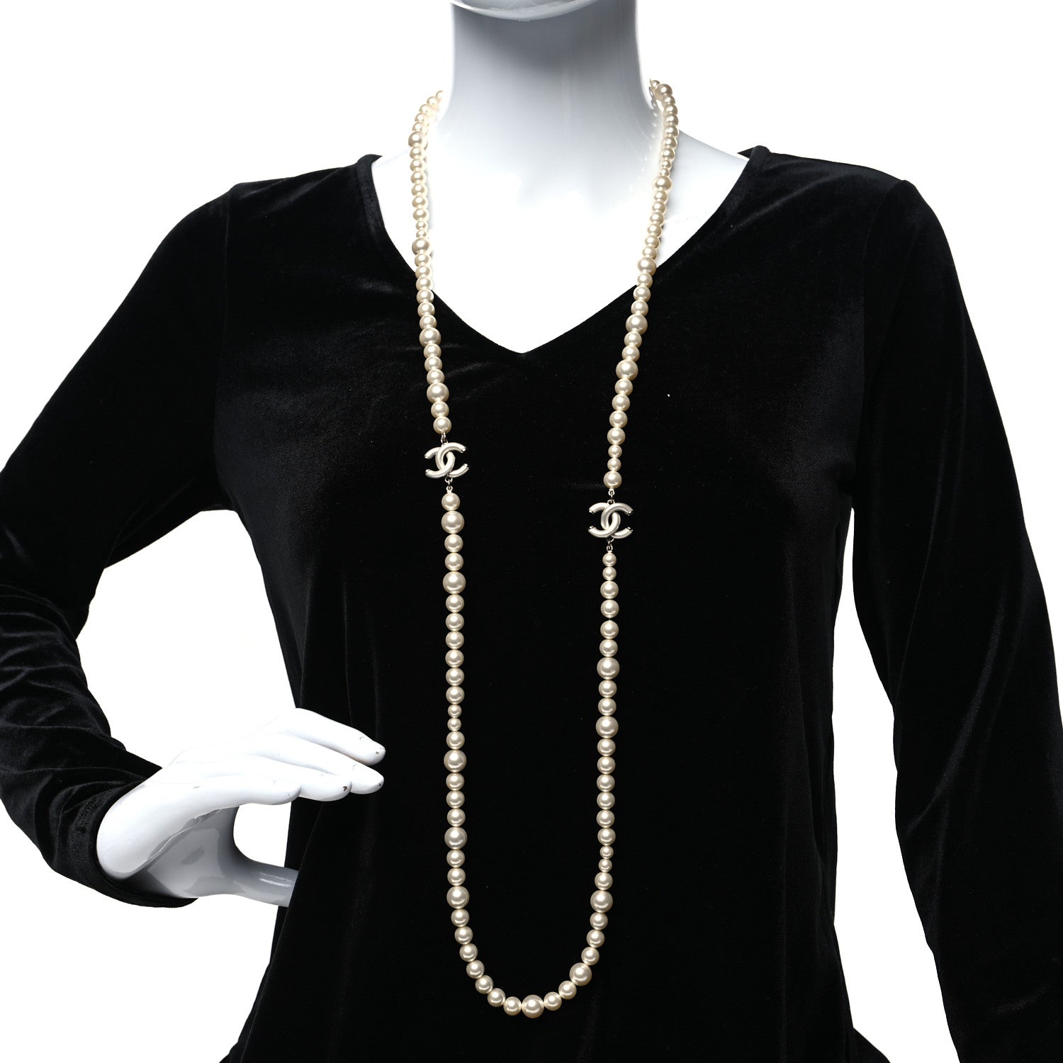 Chanel Pearl Resin CC Long Necklace Gold 2 of 6