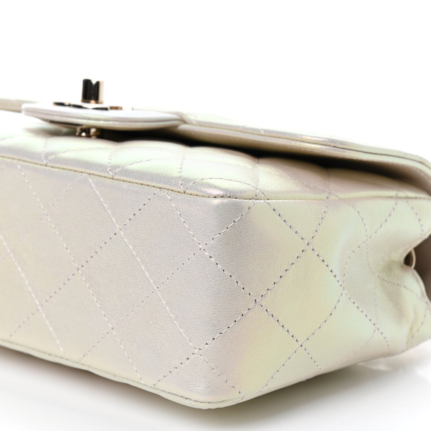 Iridescent Lambskin Quilted Mini Rectangular Flap Ivory