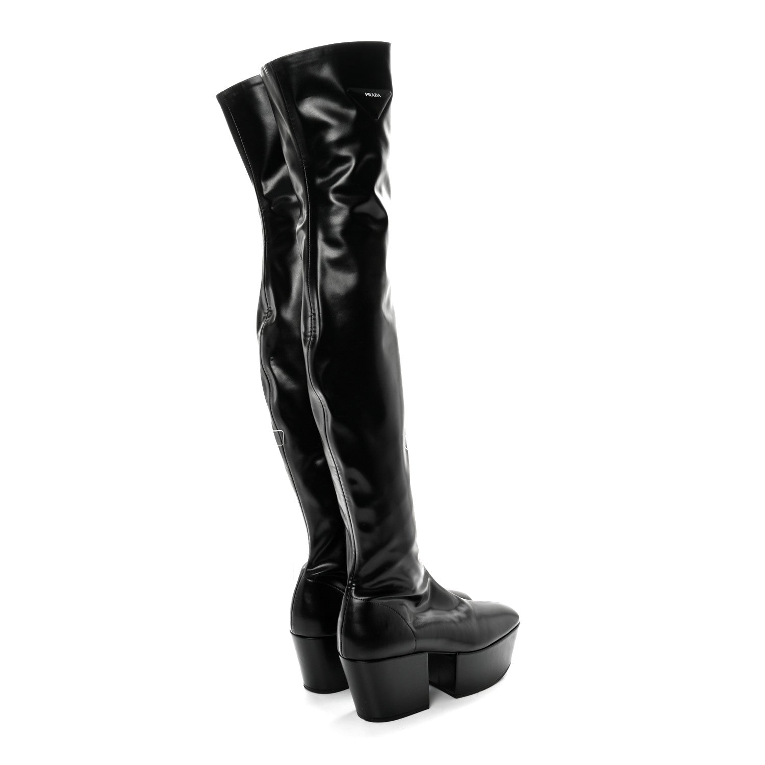 Prada Nappa Tech Logo Over the Knee 70mm Platform Boots 38.5 Black 4 of 11