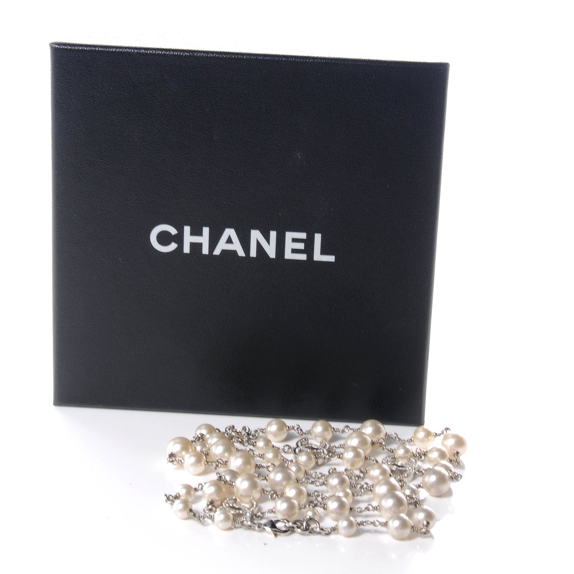 Chanel Crystal Pearl CC Long Necklace Silver 6 of 6