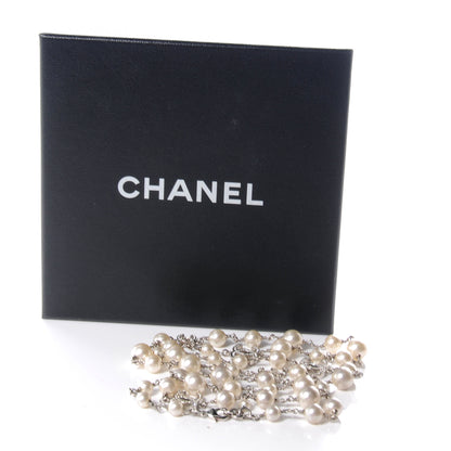 Chanel Crystal Pearl CC Long Necklace Silver 6 of 6