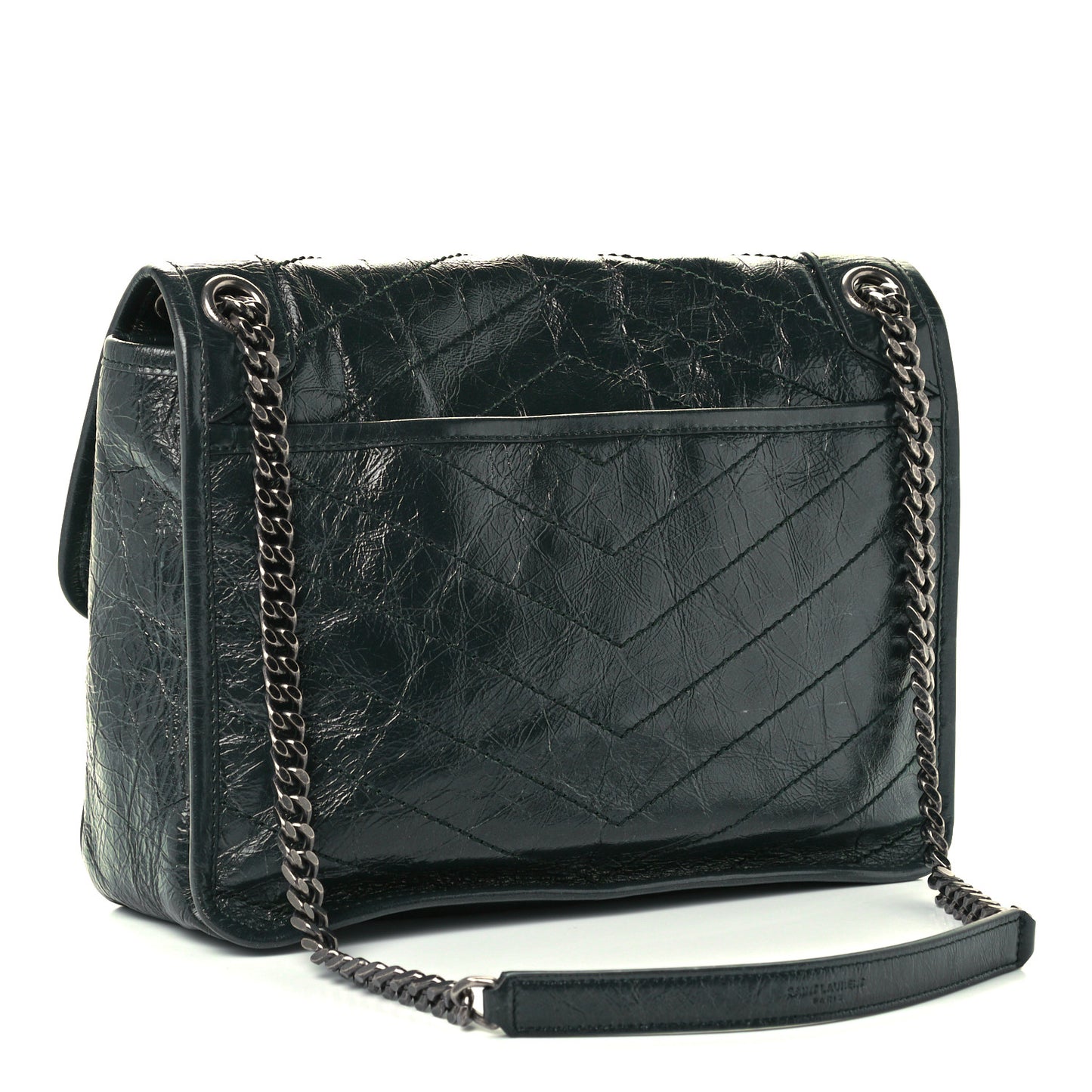Crinkled Calfskin Matelasse Monogram Medium Niki Chain Satchel Dark Green