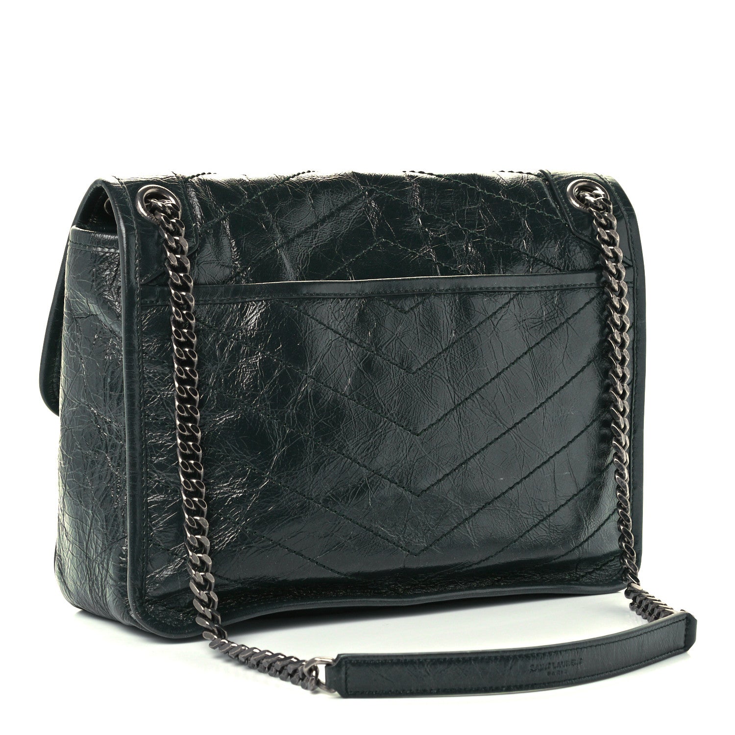 Saint Laurent Crinkled Calfskin Matelasse Monogram Medium Niki Chain Satchel Dark Green 2 of 10