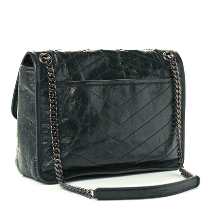 Saint Laurent Crinkled Calfskin Matelasse Monogram Medium Niki Chain Satchel Dark Green 2 of 10