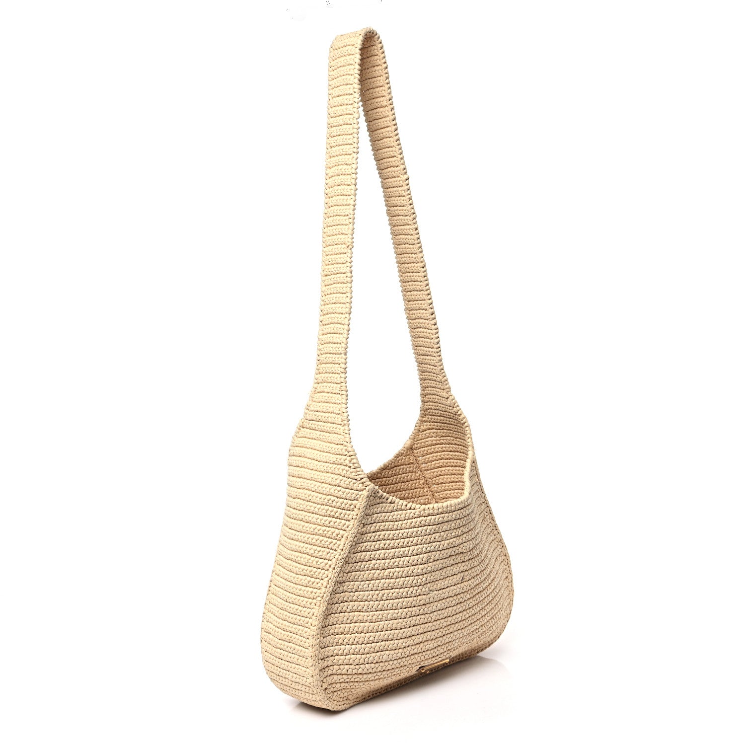 Prada Yarn Raffia Effect Crochet Embroidered Logo Hobo Naturale 2 of 13