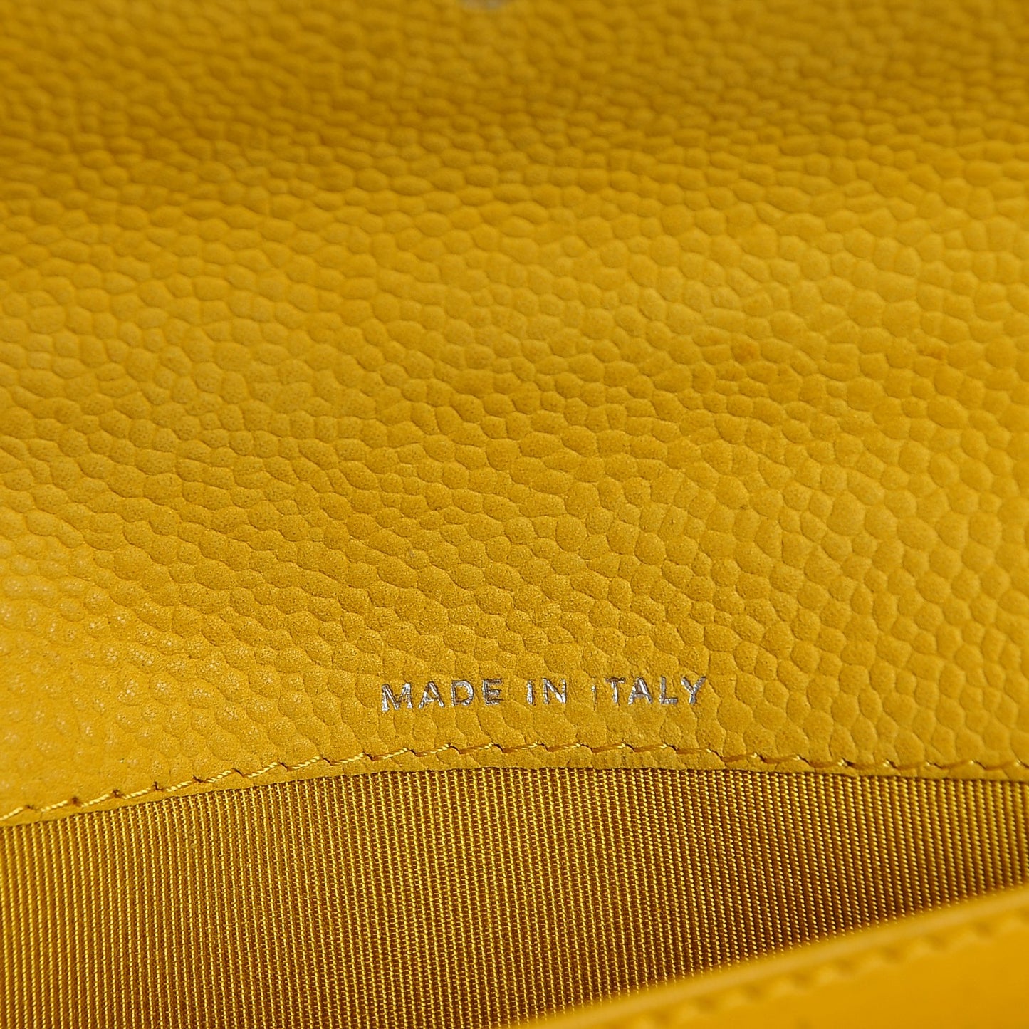 Iridescent Caviar Quilted Large Flap Wallet Yellow
